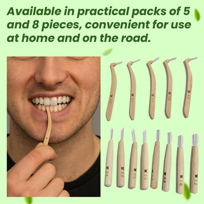 Maxdent Bamboo Interdental Brush Set, 13 Pieces, Straight and Angled Designs, 5 Size Options