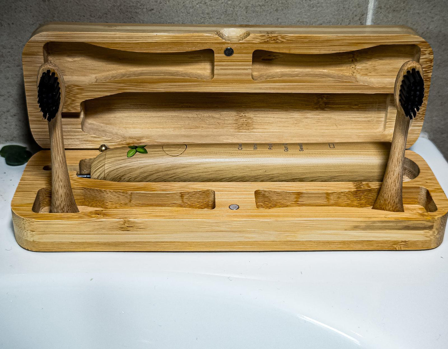 Bamboo Storage/travel box for electric toothbrush. Sonicare and IPX-7 Compatible