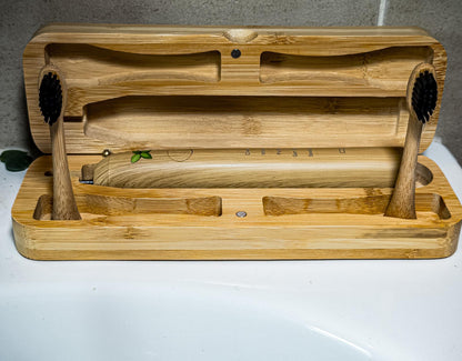 Bamboo Storage/travel box for electric toothbrush. Sonicare and IPX-7 Compatible